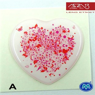 Kendinden Yapışkanlı 22 mm x 22 mm Kalp Kabaşon Etiket (Modes) / Paket İçeriği 2 Adet