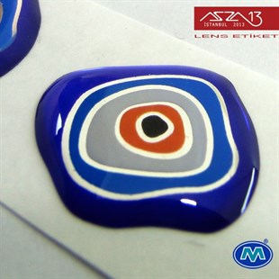 Kendinden Yapışkanlı 18 mm x 20 mm Amorf Oval Kabaşon Nazar Boncuğu Etiket (Modes) / Paket İçeriği 4 Adet