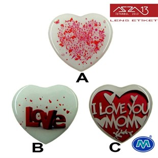 Kendinden Yapışkanlı 22 mm x 22 mm Kalp Kabaşon Etiket (Modes) / Paket İçeriği 2 Adet