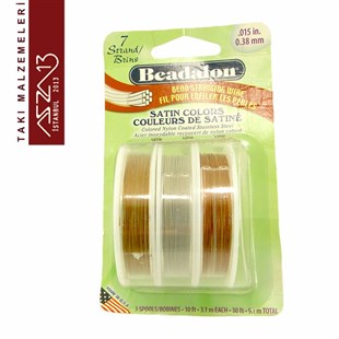 3lü Set 0,38 mm Nylon Kaplamalı Çelik Boncuk Teli / Altın-Gümüş-Bakır