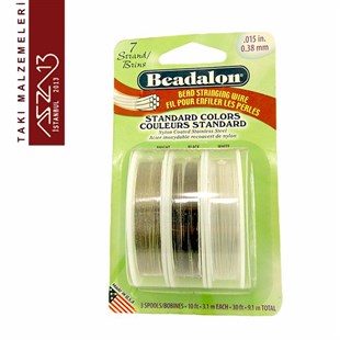 3lü Set 0,38 mm Nylon Kaplamalı Çelik Boncuk Teli / Siyah-Beyaz-Gri