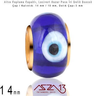 Altın Kaplama - Cam 14 mm - Lacivert - İri Delik Pave Boncuk / 1 Adet