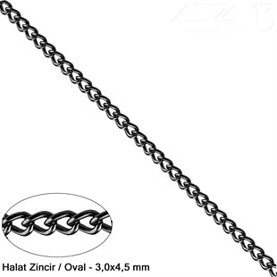 Zincir - Düz Halat Tip - Oval 3 mm - Siyah Mine Kaplama / 1 Metre