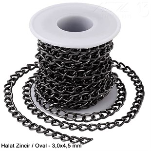 Zincir - Düz Halat Tip - Oval 3 mm - Siyah Mine Kaplama / 1 Metre