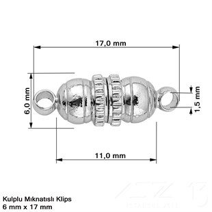 Nikel Kaplamalı, 1.5x0.6 cm Desenli, Silindirik, Mıknatıslı Kilit / Paket İçeriği 1 Adet