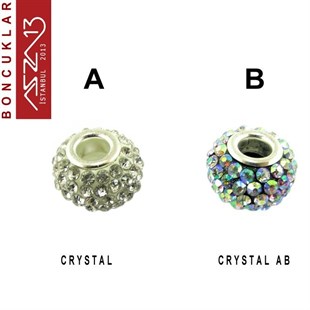 Crystal ve Crystal AB (Beyaz ve Efektli Beyaz) 10x14 mm Kristal Taşlı Pave İri Delik Boncuk / Paket İçeriği 1 Adet