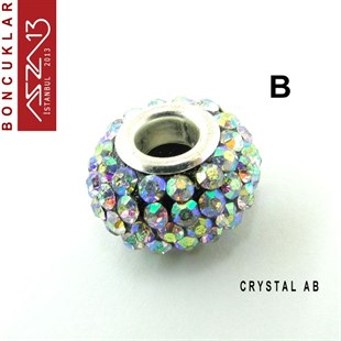 Crystal ve Crystal AB (Beyaz ve Efektli Beyaz) 10x14 mm Kristal Taşlı Pave İri Delik Boncuk / Paket İçeriği 1 Adet
