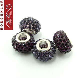 Amethyst ve Tanzanite (Mor ve Eflatun) 10x14 mm Kristal Taşlı Pave İri Delik Boncuk / Paket İçeriği 1 Adet