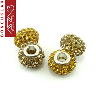 Topaz ve Light Colorado Topaz (K. Altın ve A. Altın) 10x14 mm Kristal Taşlı Pave İri Delik Boncuk / Paket İçeriği 1 Adet