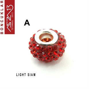 Light Siam ve Hyacinth (Kırmızı ve Turuncu) 10x14 mm Kristal Taşlı Pave İri Delik Boncuk / Paket İçeriği 1 Adet