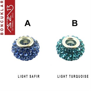 Light Safir ve Turquoise (Duman Mavi ve Turkuaz) 10x14 mm Kristal Taşlı Pave İri Delik Boncuk / Paket İçeriği 1 Adet