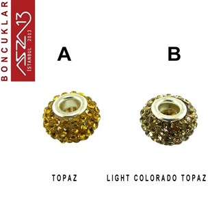 Topaz ve Light Colorado Topaz (K. Altın ve A. Altın) 10x14 mm Kristal Taşlı Pave İri Delik Boncuk / Paket İçeriği 1 Adet