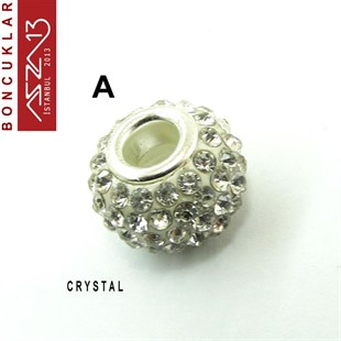 Crystal ve Crystal AB (Beyaz ve Efektli Beyaz) 10x14 mm Kristal Taşlı Pave İri Delik Boncuk / Paket İçeriği 1 Adet