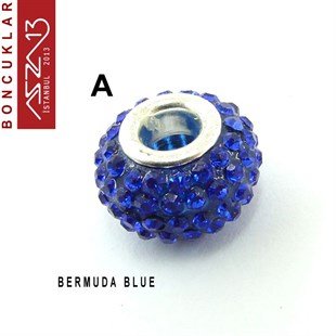 Bermuda Blue ve Multi Color (Koyu Mavi ve Karışık Renk) 10x14 mm Kristal Taşlı Pave İri Delik Boncuk / Paket İçeriği 1 Adet