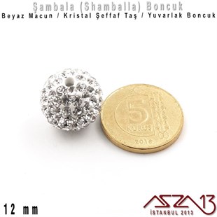 Şeffaf Kristal Taşlı - 12 mm - Shamballa Top Boncuk / 1 Adet