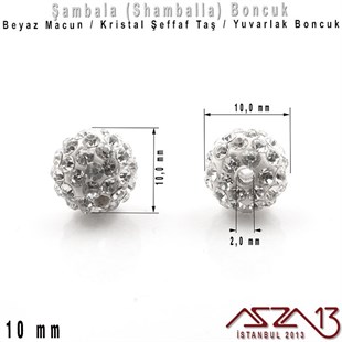 Şeffaf Kristal Taşlı - 10 mm - Shamballa Top Boncuk / 2 Adet