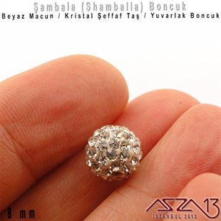 Şeffaf Kristal Taşlı - 8 mm - Shamballa Top Boncuk / 2 Adet