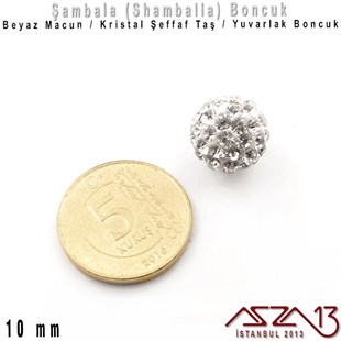Şeffaf Kristal Taşlı - 10 mm - Shamballa Top Boncuk / 2 Adet