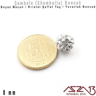 Şeffaf Kristal Taşlı - 8 mm - Shamballa Top Boncuk / 2 Adet