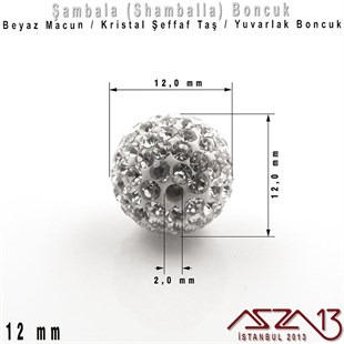 Şeffaf Kristal Taşlı - 12 mm - Shamballa Top Boncuk / 1 Adet