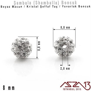 Şeffaf Kristal Taşlı - 8 mm - Shamballa Top Boncuk / 2 Adet