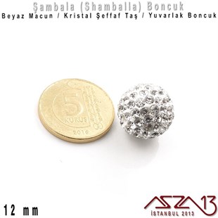 Şeffaf Kristal Taşlı - 12 mm - Shamballa Top Boncuk / 2 Adet