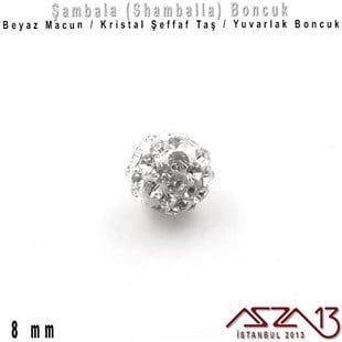 Şeffaf Kristal Taşlı - 8 mm - Shamballa Top Boncuk / 2 Adet