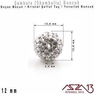Şeffaf Kristal Taşlı - 12 mm - Shamballa Top Boncuk / 2 Adet