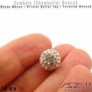 Şeffaf Kristal Taşlı - 10 mm - Shamballa Top Boncuk / 2 Adet