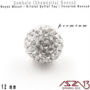 Şeffaf Kristal Taşlı - 12 mm - Shamballa Top Boncuk / 1 Adet