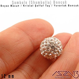 Şeffaf Kristal Taşlı - 12 mm - Shamballa Top Boncuk / 1 Adet