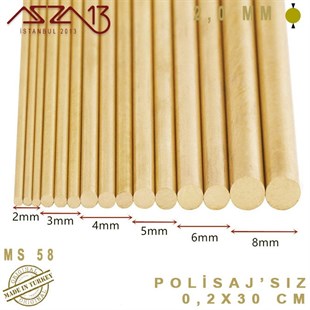 2.0 mm (2000 Mikron) - 30 cm - Pirinç Çubuk / 1 Adet