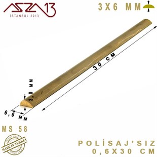 3.0 mm (3000 Mikron) - 0,6x30 cm - Pirinç Yarım Yuvarlak Çubuk / 1 Adet