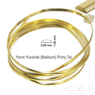 Pirinç Yarım Yuvarlak Tel / 1,3x3,0 mm / 1 Metre