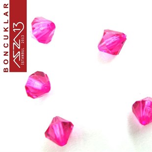 Bikon (Piramit), 8 mm, Koyu Pembe Boncuk / Paket İçeriği 110 Adet