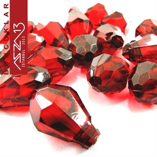Fasetli, 15 mm, Damla, Bordo Boncuk / Paket İçeriği 10 Adet
