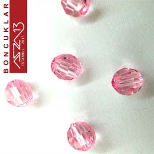 Fasetli, 8 mm, Yuvarlak, Açık Pembe Boncuk / Paket İçeriği 65 Adet