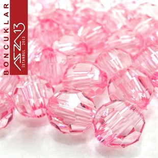 Fasetli, 8 mm, Yuvarlak, Açık Pembe Boncuk / Paket İçeriği 65 Adet