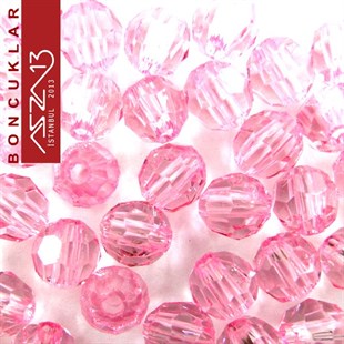 Fasetli, 8 mm, Yuvarlak, Açık Pembe Boncuk / Paket İçeriği 65 Adet