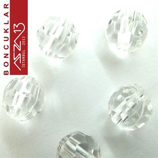 Fasetli, 10 mm, Yuvarlak, Beyaz Boncuk / Paket İçeriği 20 Adet