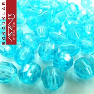 Fasetli, 8 mm, Yuvarlak, Açık Mavi Boncuk / Paket İçeriği 65 Adet