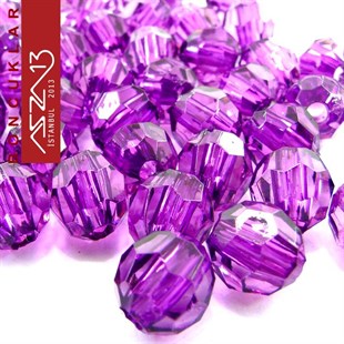 Fasetli, 8 mm, Yuvarlak, Mor Boncuk / Paket İçeriği 65 Adet