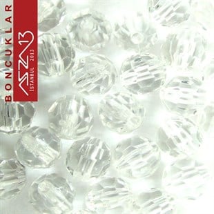 Fasetli, 10 mm, Yuvarlak, Beyaz Boncuk / Paket İçeriği 20 Adet