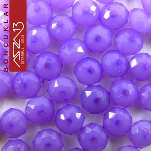 Fasetli, 8 mm, Rondela,  Eflatun Buzlu Boncuk / Paket İçeriği 100 Adet