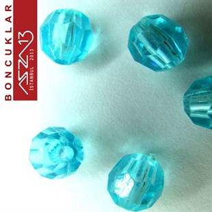 Fasetli, 8 mm, Yuvarlak, Açık Mavi Boncuk / Paket İçeriği 65 Adet