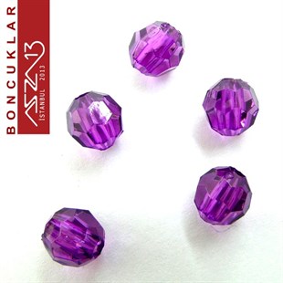 Fasetli, 8 mm, Yuvarlak, Mor Boncuk / Paket İçeriği 65 Adet