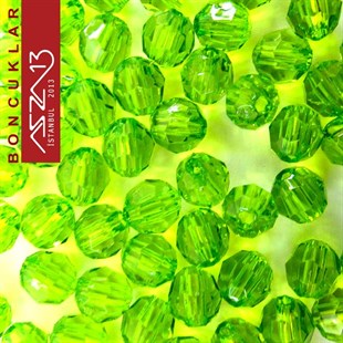 Fasetli, 8 mm, Yuvarlak, Yeşil Boncuk / Paket İçeriği 65 Adet