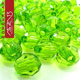 Fasetli, 8 mm, Yuvarlak, Yeşil Boncuk / Paket İçeriği 65 Adet