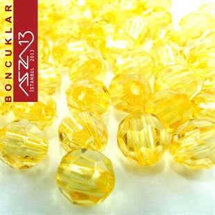 Fasetli, 8 mm, Yuvarlak, Açık Turuncu Boncuk / Paket İçeriği 65 Adet