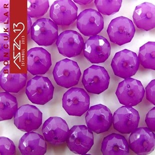 Fasetli, 8 mm, Rondela,  Mor Buzlu Boncuk / Paket İçeriği 100 Adet